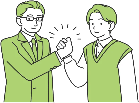 スーツ姿の男性と若者がこぶしを合わせるイラスト