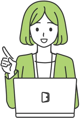 ノートパソコンの前で指をさす女性のイラスト