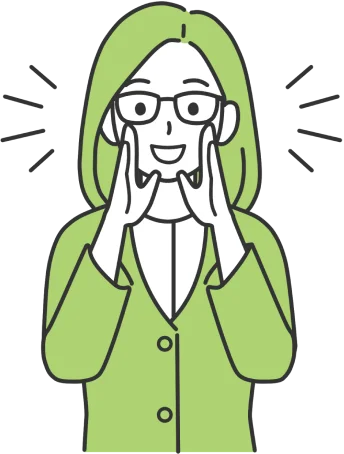 驚いた表情で両手を頬に当てる女性のイラスト